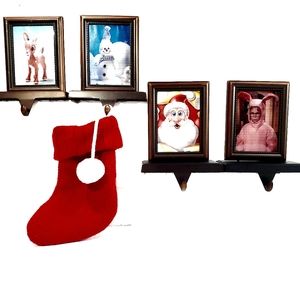 4Ppc Set Metal Christmas Stocking Holders Weighted Personalize w/ Photos EUC